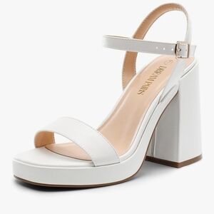 Elegant White Block Heel Sandals